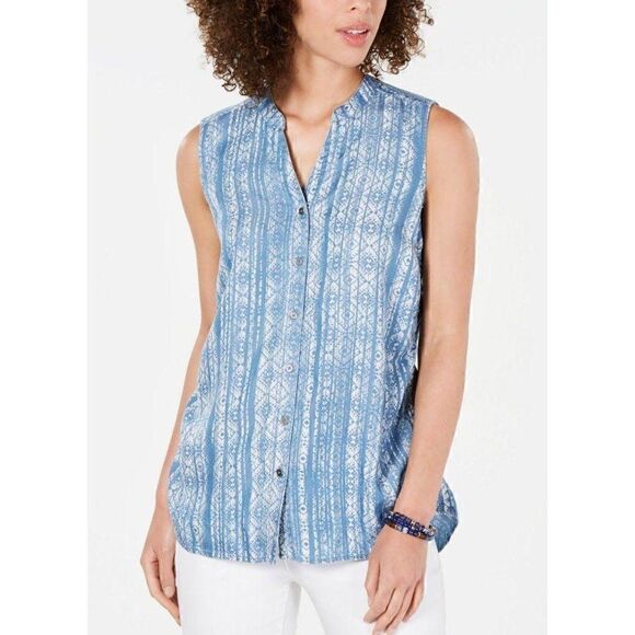 Style‎ & Co Shirt Top Large Blue White Relaxed - Picture 8 of 10